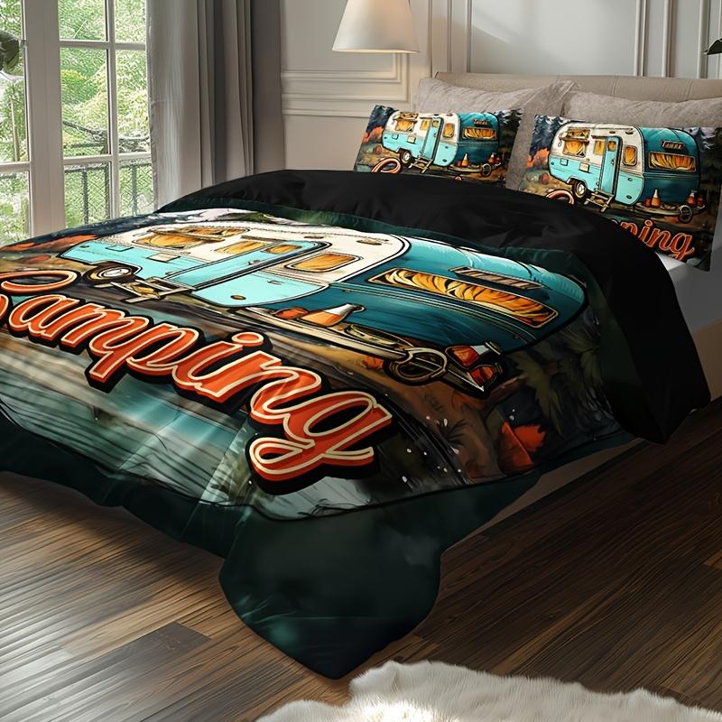 Set Biancheria da Letto con Stampa Lettere Camper: (1 Copripiumino + 2 Federe) - Nessun inserto per cuscino incluso Dimensioni Queen per Tutte le Stagioni