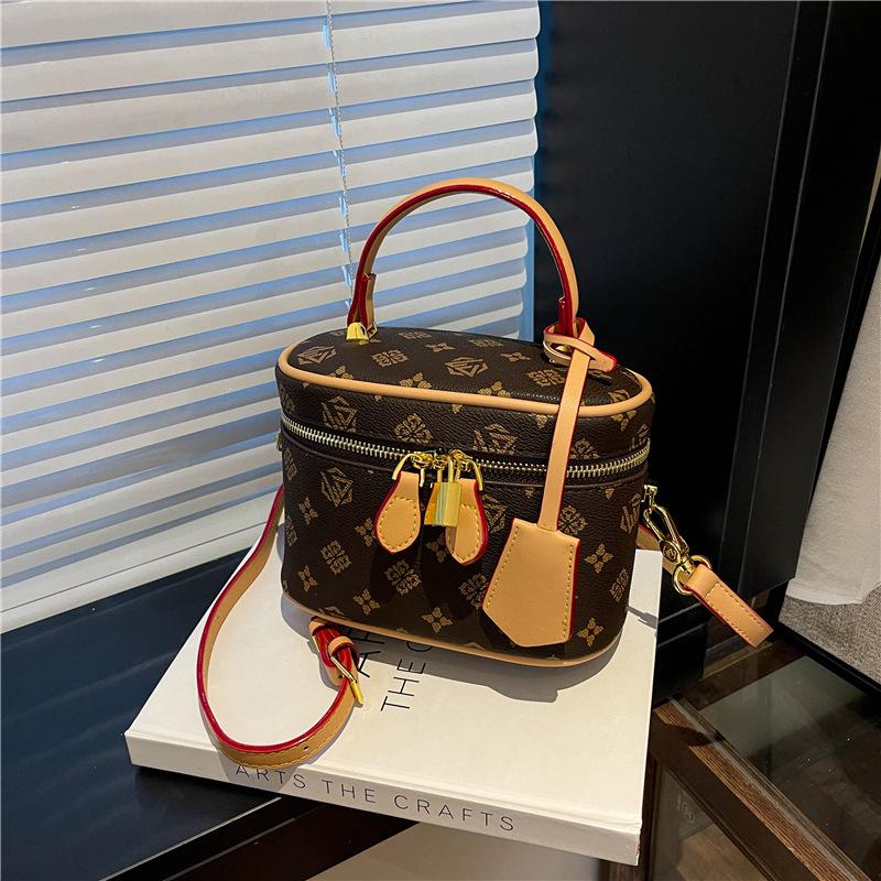 New High-end Presbyopia Double Pull Contrasting Color Cosmetic Bag Portable Shoulder Crossbody Trendy Women's Bag
