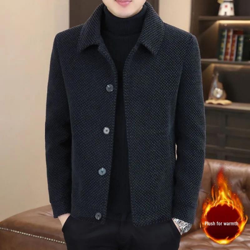 Men's Trendy Gray Woolen Coat - Autumn/Winter Golden Sable Velvet Short Jacket