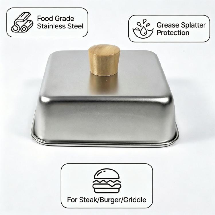 Stainless Steel Cooking Lid With Heatproof Wooden Handle Heat Resistant Basting Cover For Home And Restaurant Use