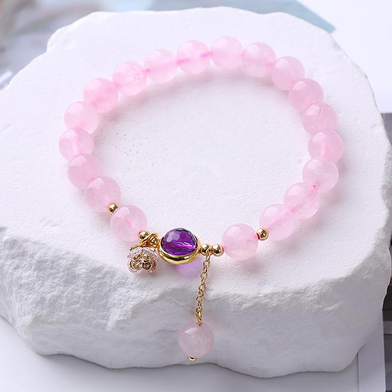 Pink Crystal Bracelet for Women, Natural Crystal Heart Bracelet Holiday Gift