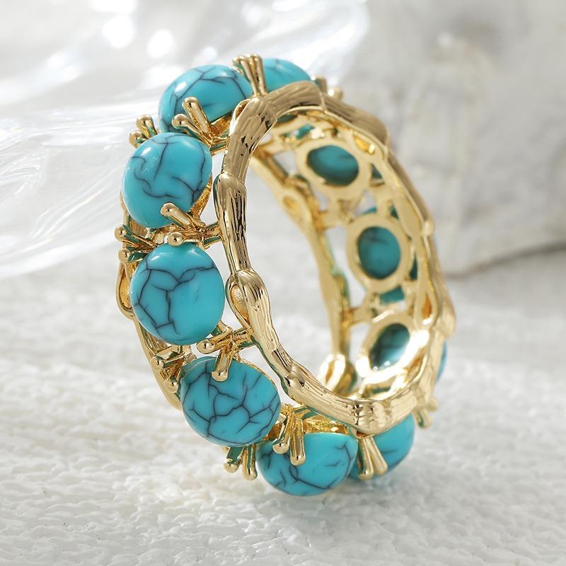 Anillo Vintage para Mujer con Incrustaciones de Turquesa Sintética Color Dorado Clásico Geometría Uso Diario Joyería para Fiesta Regalo de Aniversario