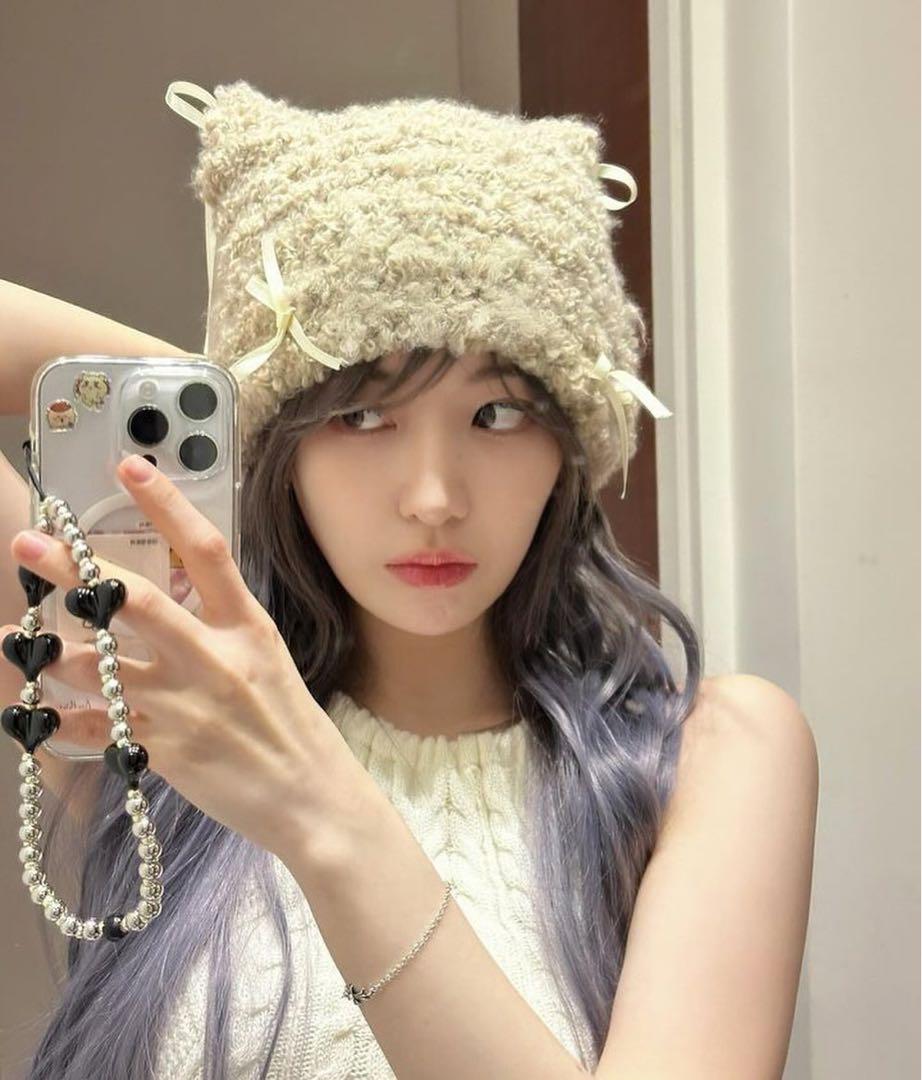 

[Б/У] Вязаная шапка с кошачьими ушками TWICE Misamo Le Sserafim Sakura