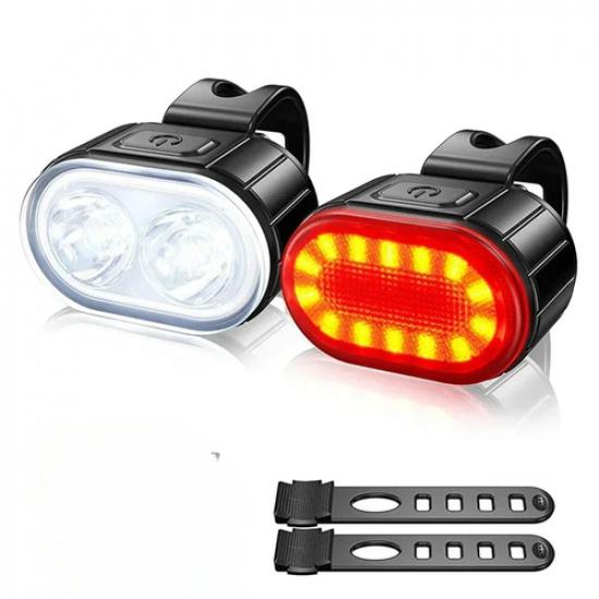9 LED Bicycle Headlight Tail Light USB Rechargeable Bike Scooter Flashlight Set