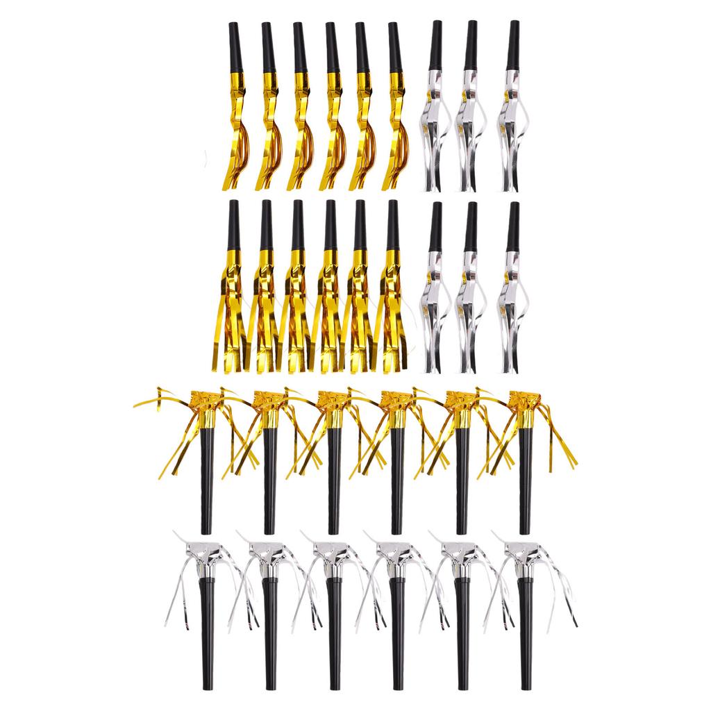 30PCS Party Blowers Metallic Fringed Party Horns Whistles Noisemakers Party Favors for Adults Birthday Graduation Gold