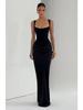 Women's Spring Slim Fishbone Strappy Long Dress - Solid Color Hip-Hugging Design