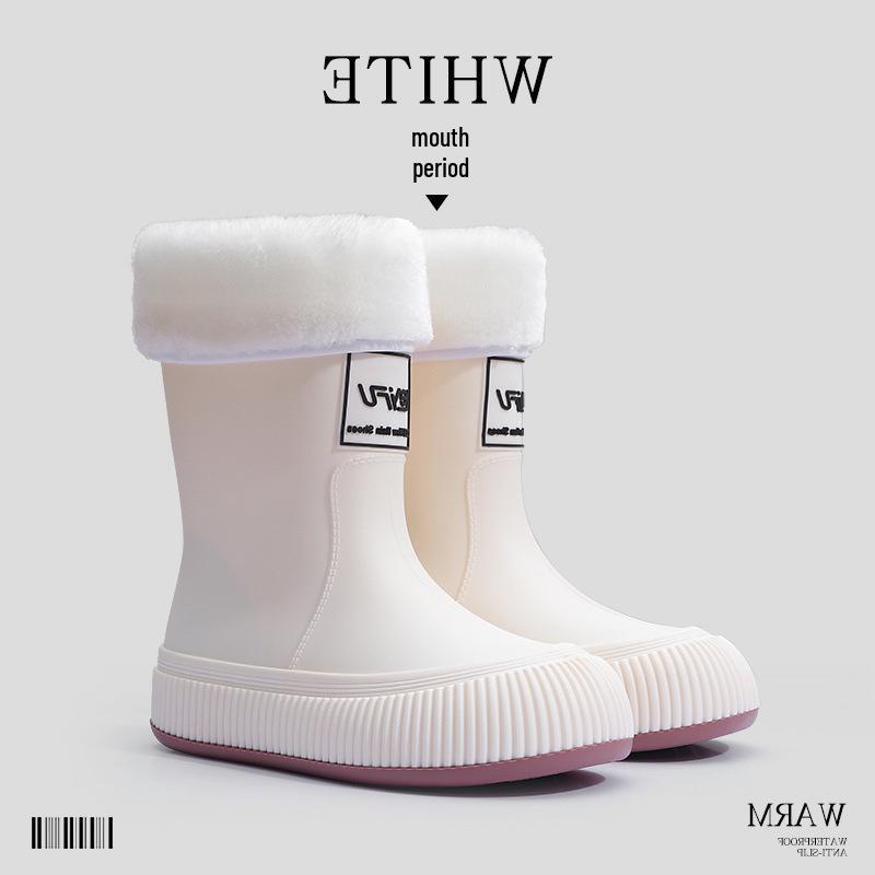 Women's Fashion Rain Boots: Non-Slip, Waterproof, Fleece-Lined, Mid-Calf Boots for Ladies & Kids - Perfect for Outdoor Wear.