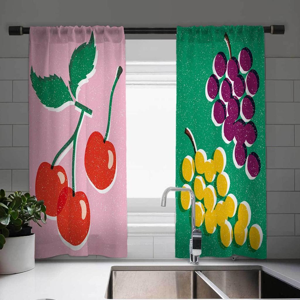 Vegetable Fruit Print Curtain Set Elegant 2Pcs Cafe Curtains Charming European Design Vintage Style Window Decor For Kitchen