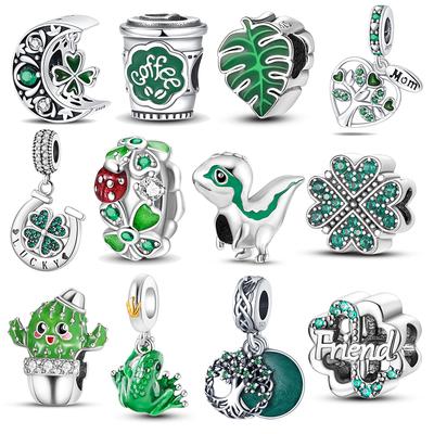 Fashion Spring Lucky Four Leaf Clover Series Copper Charms Beads Fit Original Bracelet Diy Jewelry