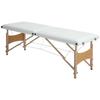 Mobile Massage Table 2 Zones Foldable Height-Adjustable Massage Table 60 Cm Wide with Carrying Bag Wooden Legs Cream White