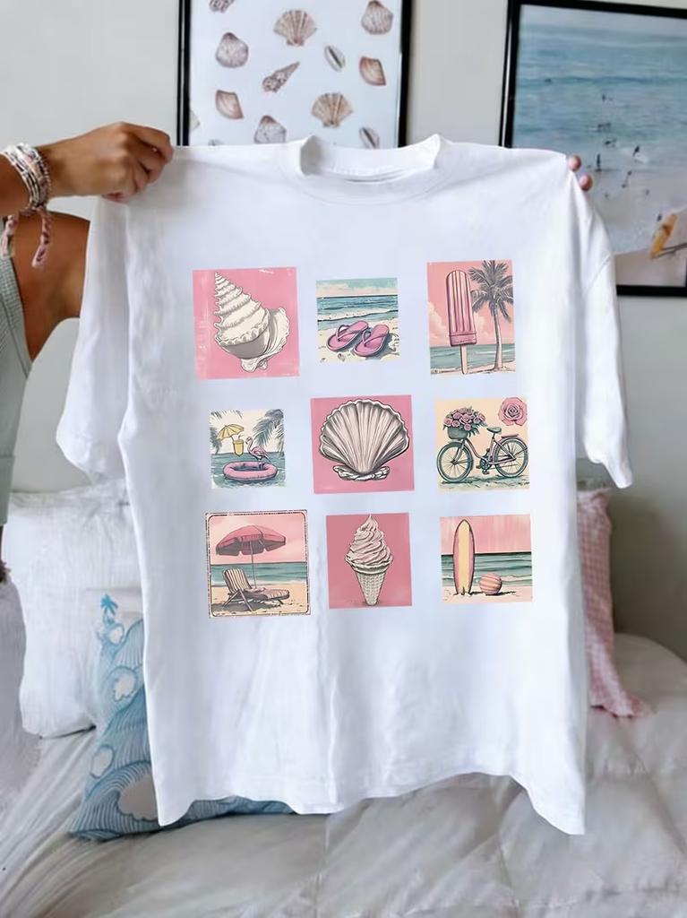La Dolce Vita Mediterranean Collage Print TShirt for Unisex Casual Crew Neck Short Sleeve Italian Summer Aesthetic Tee