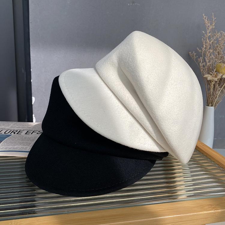 Octagonal Hat Short-brimmed Knight Equestrian Hat Wool Women's Autumn and Winter Felt Beret Solid Color Versatile Cap