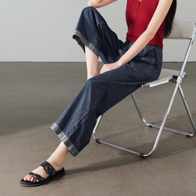 SOFSIL Women's Cropped Wide-Leg Cotton Linen Jeans