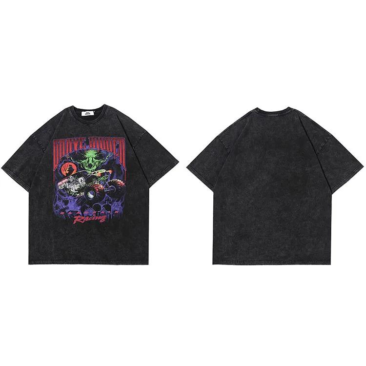 

T Shirt Streetwear Men Oversize Hip Hop TShirt Devil Racing Harajuku Tshirt Summer Short Sleeve Cotton Loose Tops Tees S