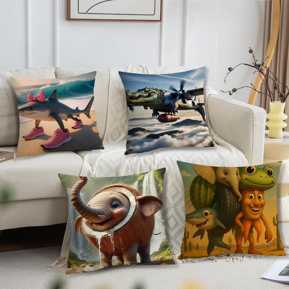 Italian B-Brainrot Animals Meme Cushion Cover For Pillow Printing Sofa Decoration Home Car Room Coffee Office Nordic Simplicity