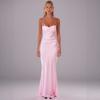 Dames Halter Nek Mouwloos Maxi Jurk Slim Fit Hoge Taille Sexy Satijnen Zeemeermin Jurk