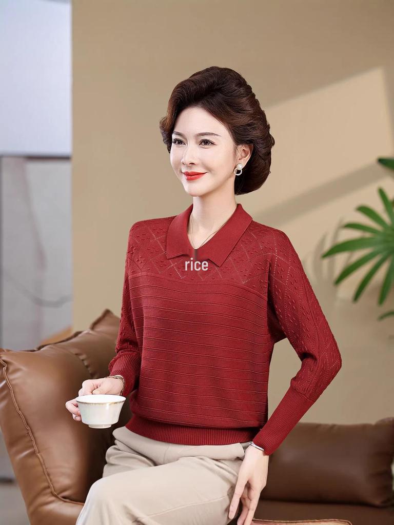 Women's Stylish Plus Size Knit Sweater: Autumn Winter Fashion for Middle-Aged and Elderly