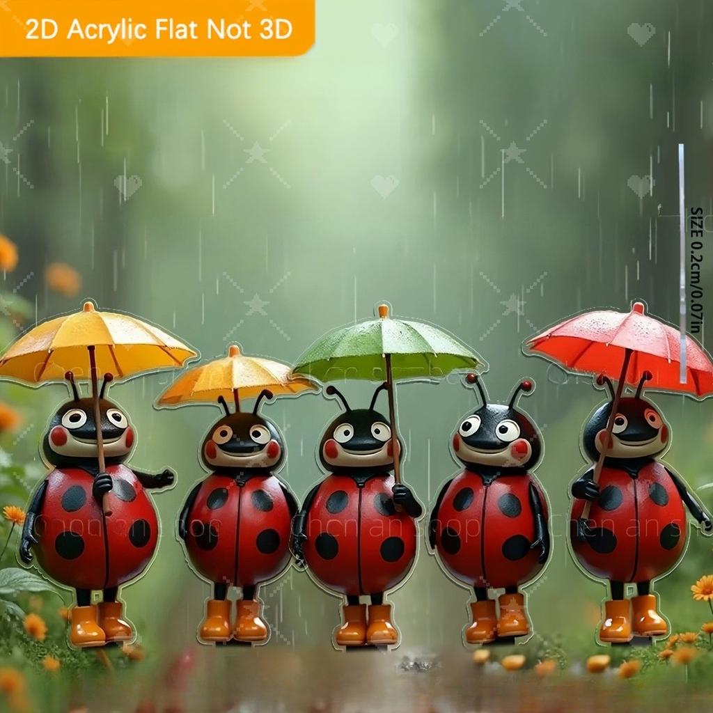 2D Flat,Cute Insect Umbrella Play Acrylic Garden Decor Outdoor Ornaments Suitable for Gardens,Lawns, Potted Decoration Stakes,