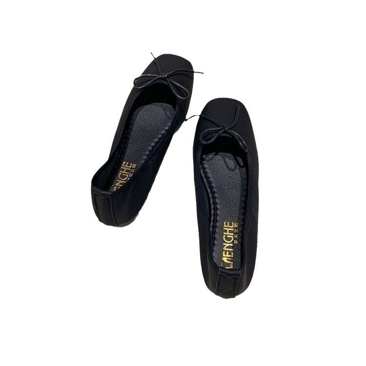 Bow Square Head Shallow Mouth Ballet Flats Women's Single Shoes