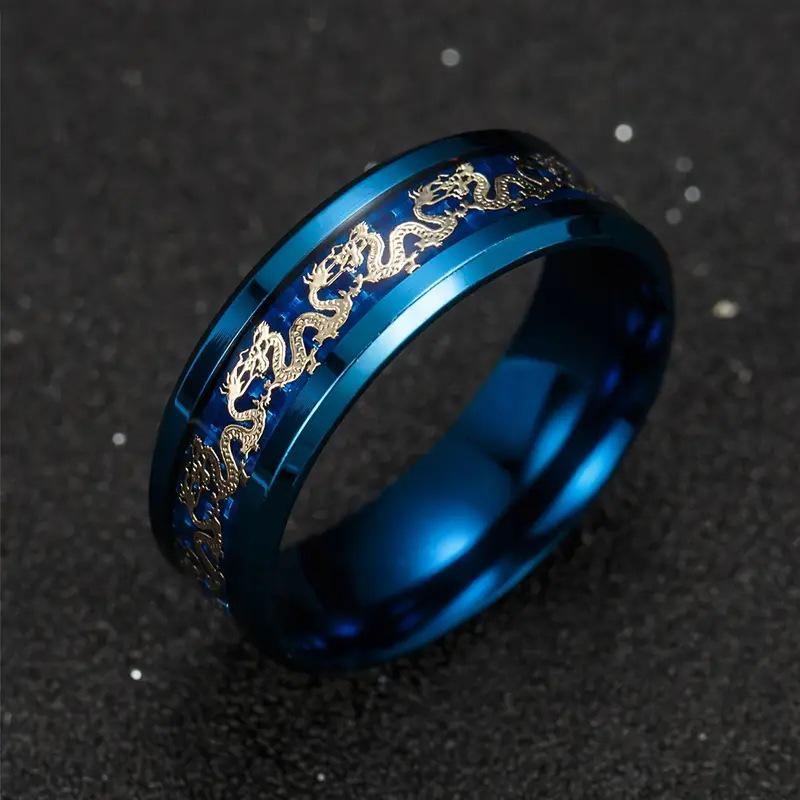 Elegant Retro Chinese Dragon Ring - Titanium Steel, Ethnic Style Jewelry