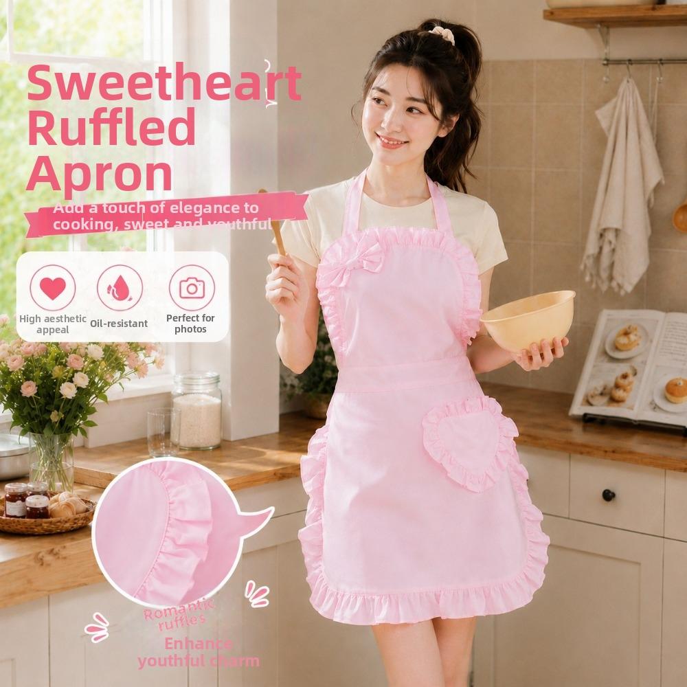 Oil-Proof Ruffle Apron Waterproof Nail Salon Apron Waitress Cosplay Sweet Heart Apron Cooking