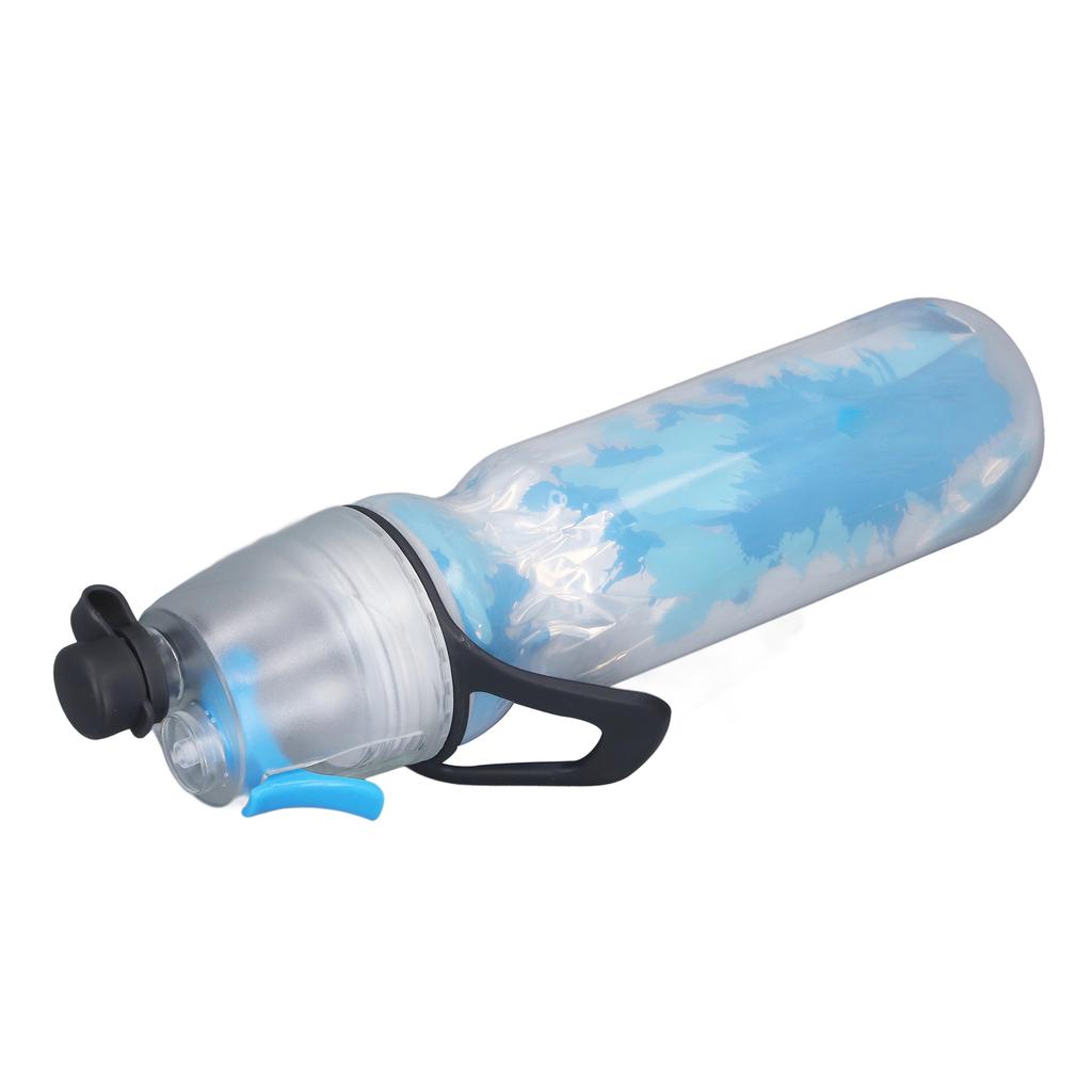 PE Misting Water Bottle Spray Mist Sports Water Bottle Reusable Cooling Drinking Bottle with Double Wall Insulation Carry Loop Blue