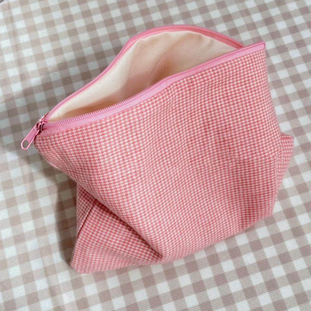 Solid Color Makeup Storage Bag Soft Checkered Makeup Bag New Storage Handbag