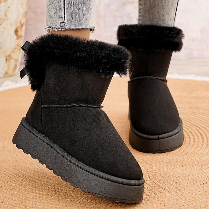 Fashion Sweet Lace Up Bowknot Decoration Furry Snow Boots Women 2025 Winter Soft Thick Bottom Fur Ankle Boots Warm Short Plush Booties