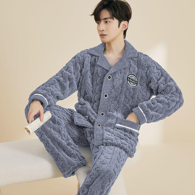Men's Plus Size Flannel Fleece Home Wear Set - Thickened for Autumn and Winter