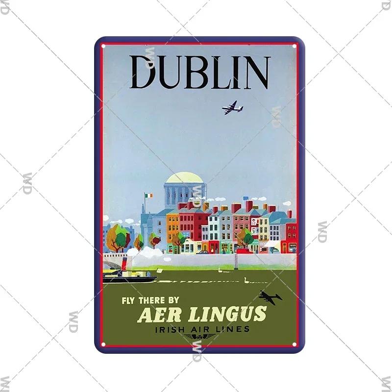 Irland Dublin Stadsvy Vintage Retro Metallplåt Skylt Dekorativ Tallrik för Hem Klubb Vägg Gåva