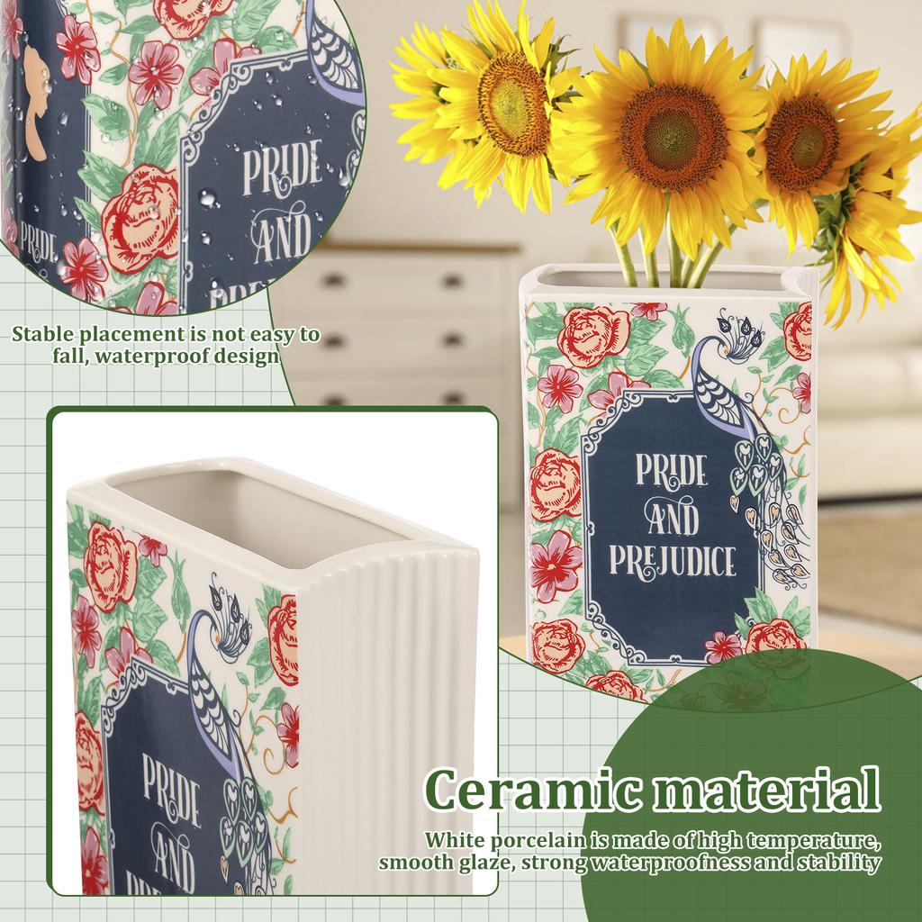 Book-shaped Flower Vase Decorative Retro Prints Ceramic Vases Desktop Ornament Home Living Room Bookshelf Office Decoration