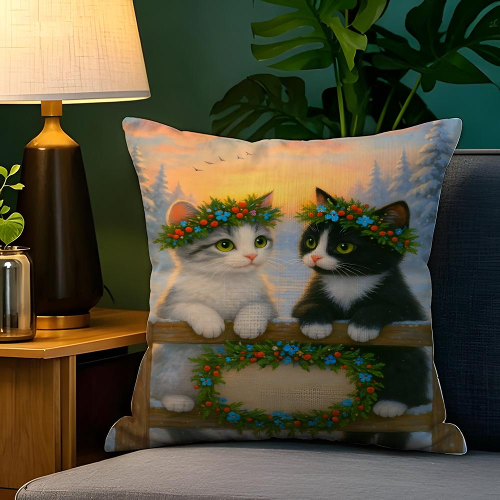 Funny Cute Christmas Cats Pillow Case Natural Linen Pillow Case DoubleSided Decor Sofa Pillowcase Home Decor