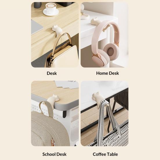 4Pcs Desk Edge Cat Cat Shape Hangers No-Drill Adhesive Table Edge Hooks Cute Backpack Hook Holds