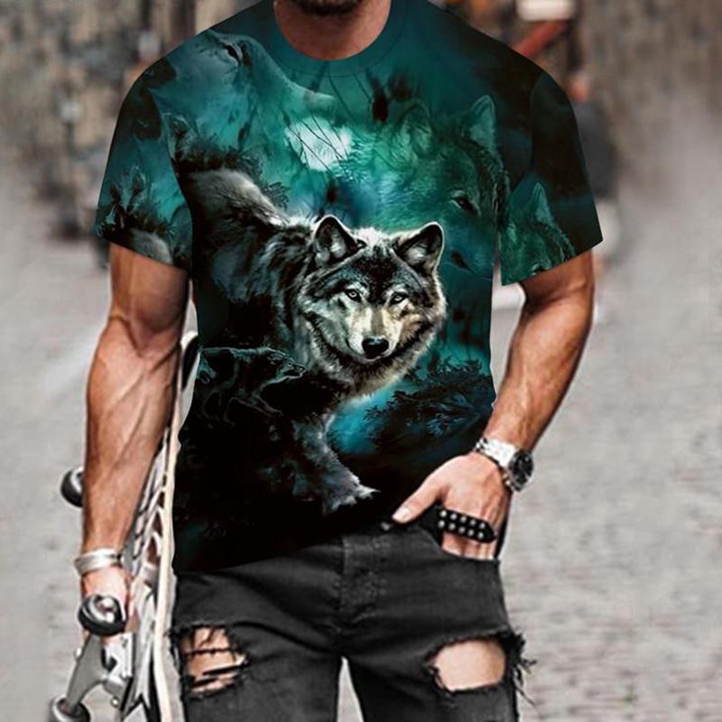New Summer Men's Fashion T-shirt Personality Fierce Wolves Printed Men's T-shirt Top