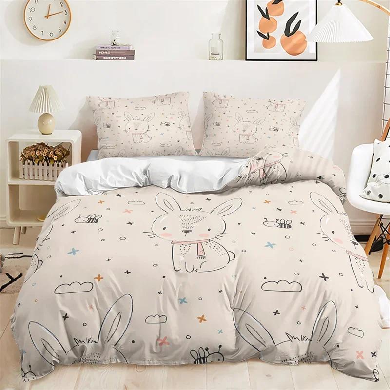 Cartoon Rabbit Duvet Cover Easter Bedding Set Animals Pattern Festival Celebrate Comforter Cover Set Twin For Girl Nursery Child