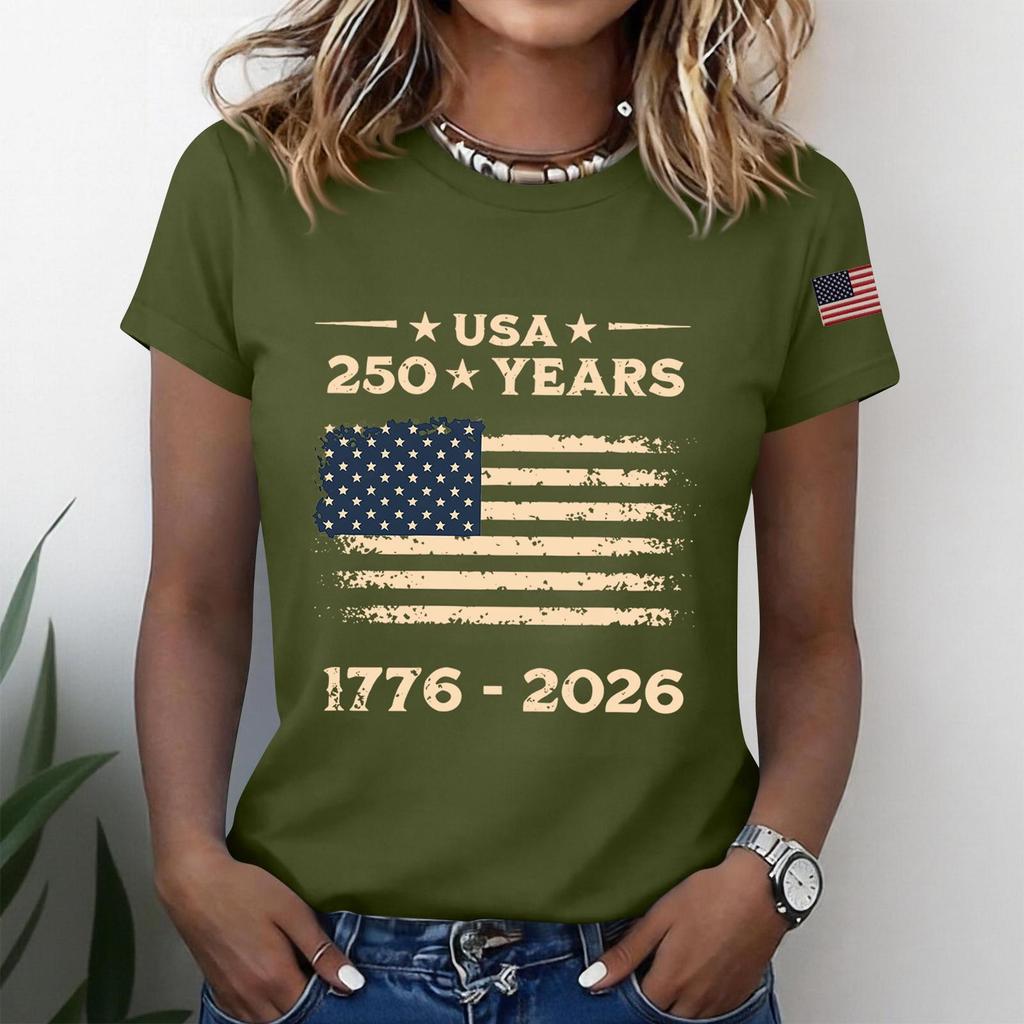 Women's Fashion Casual Printed Short Sleeve Round Neck Pullover Tops