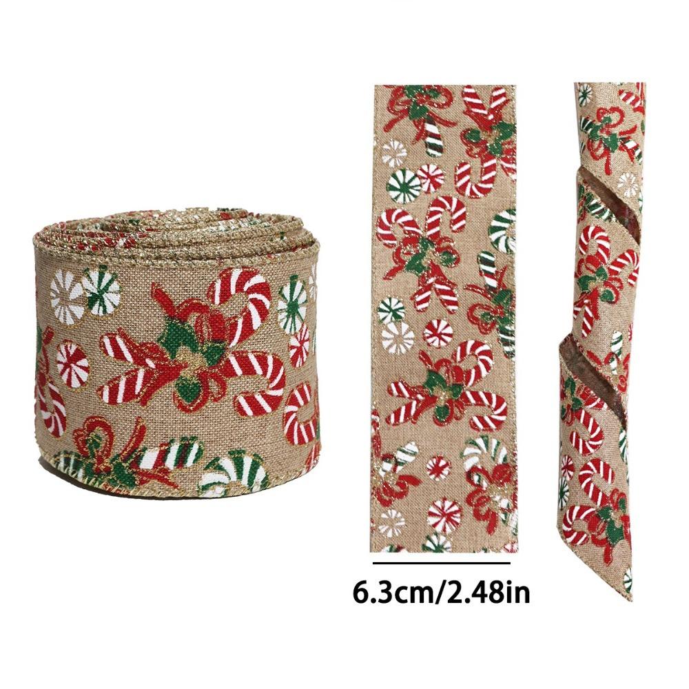 

New Year Linen Christmas Ribbon Snowflake Print 5M Roll Wire Edge Ribbon Red Green Linen Ribbon Christmas Decoration