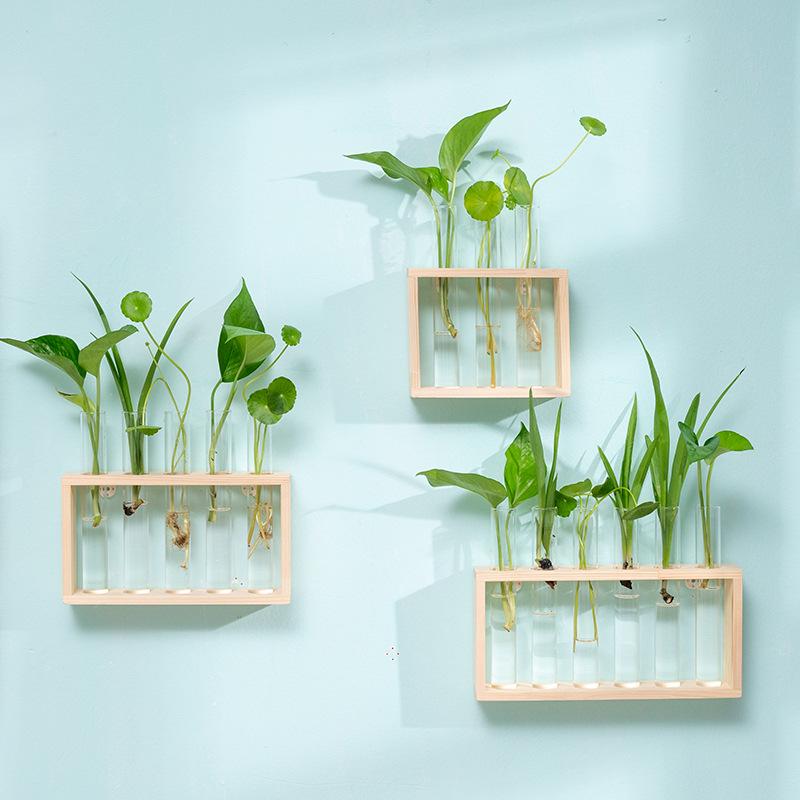 Creative Wooden Hydroponic Shelf Vase: Hanging Glass Ornament for Plant Decoration