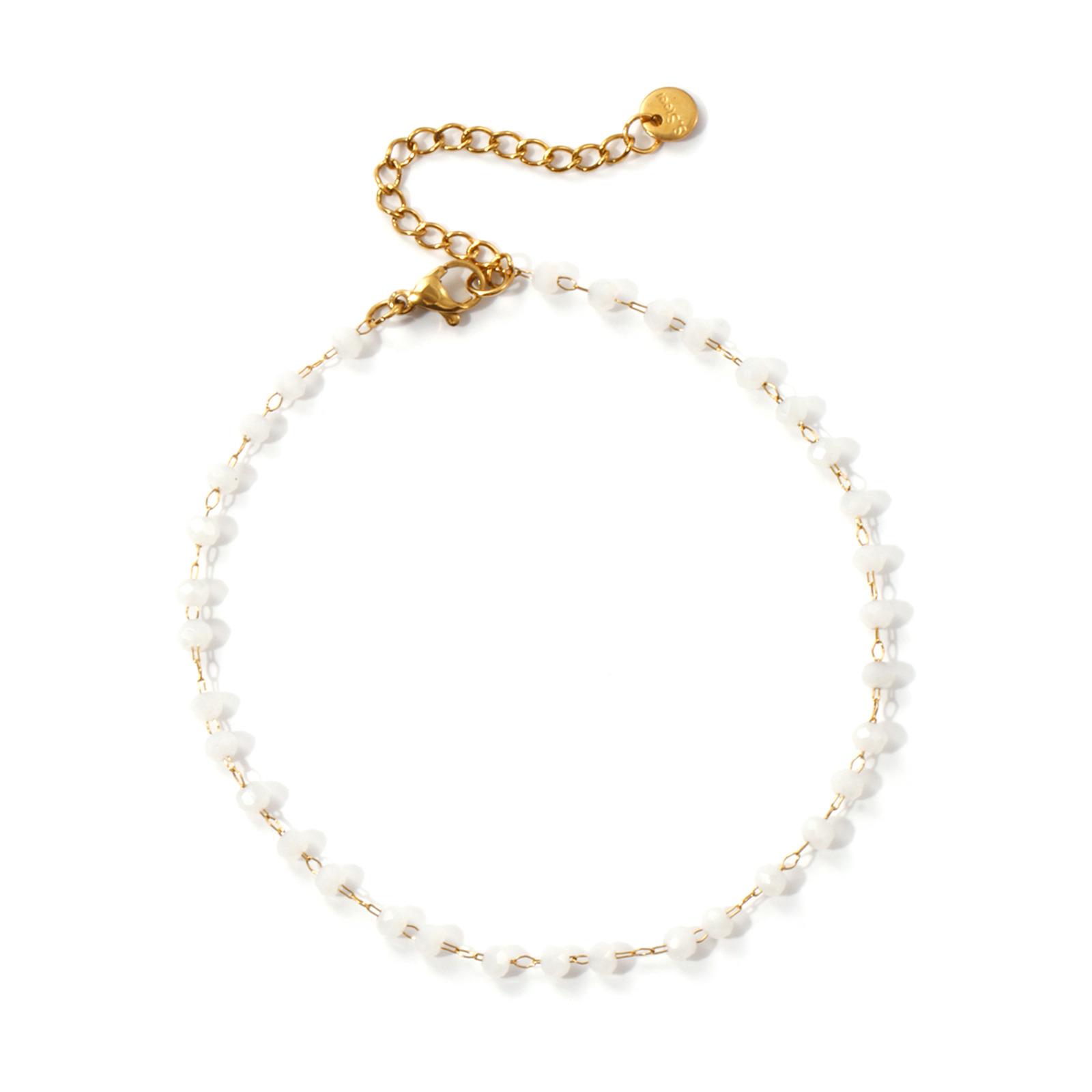 

1 Piece Stylish 18K Gold Plated 304 Stainless Steel & Glass Beaded Chain Anklet For Women Summer Beach Gift 22cm(8.7 ) long