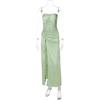 Street Style Solid Color Pleated Casual Open Fork Sexy Breast Royal Sister Style All-in-one Long Dress