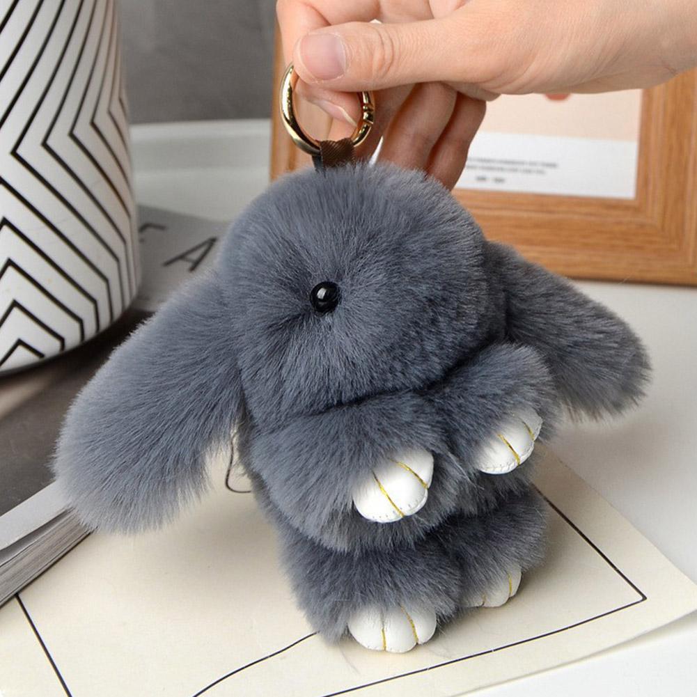 Rabbit Keychain Ring Fluffy Real Fur Pompon Bunny Trinket Key Chain Charm Cute Key Ring On Bag Car Key Pendant