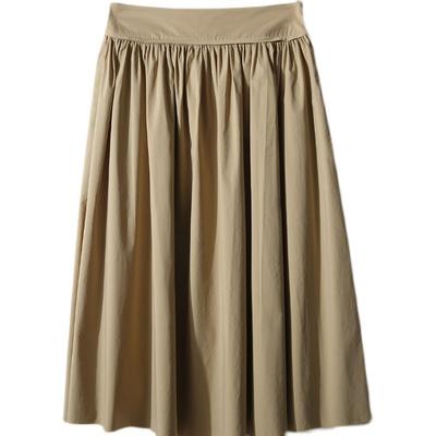 High Waist Over Knee Mid-length Khaki Small Pleated Umbrella Skirt Skirt A-line Skirt