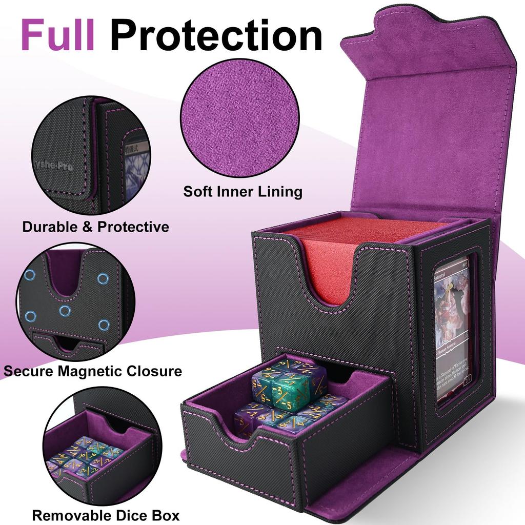 Commander Deck Box with Display Window Deck Case for MTG Fits 100+ Double-Sleeved Cards Magnetic Card Storage Box for TCG PTCG