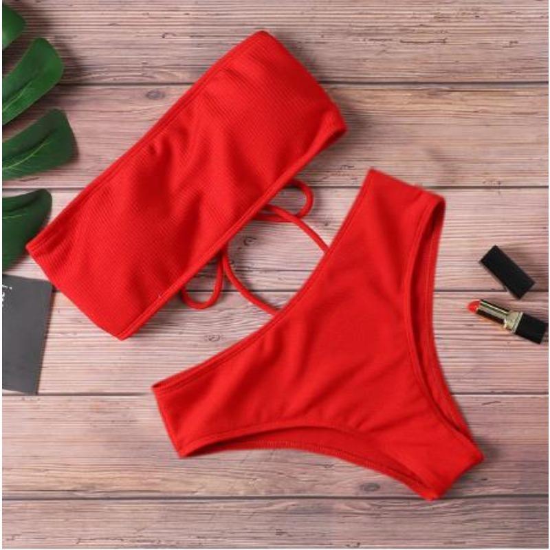 Tube Top Bikini High Waist Split Swimsuit Women S