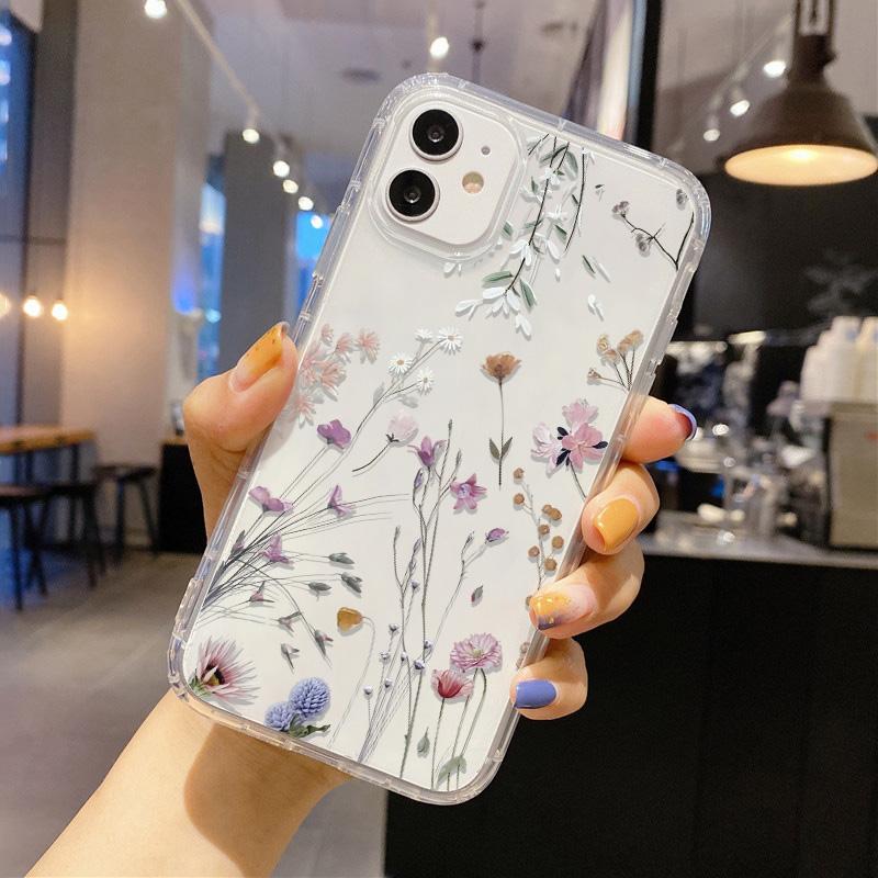 Flower Phone Case For iPhone 17 Pro Case iPhone 14 15 13 11 12 16 Pro Max Air 7 8 Plus XR SE Soft Silicone Transparent Cover