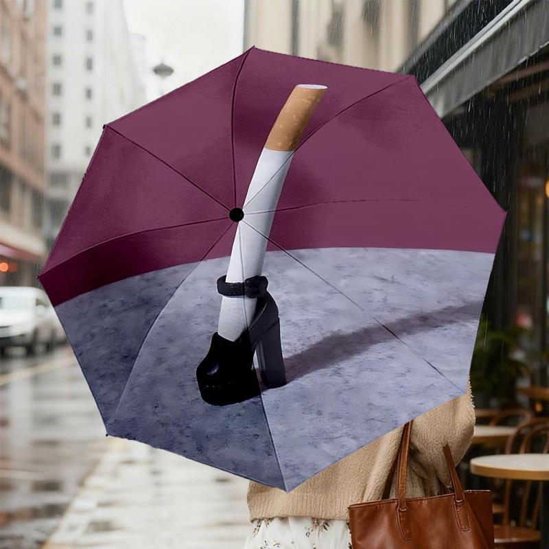 1 Stück Zigaretten-High-Heel Automatischer Faltregenschirm 8 Rippen Eisenrahmen, Geeignet für Reisen, Täglichen Gebrauch, Geburtstag, Geschenk für Frauen & Männer c1231099