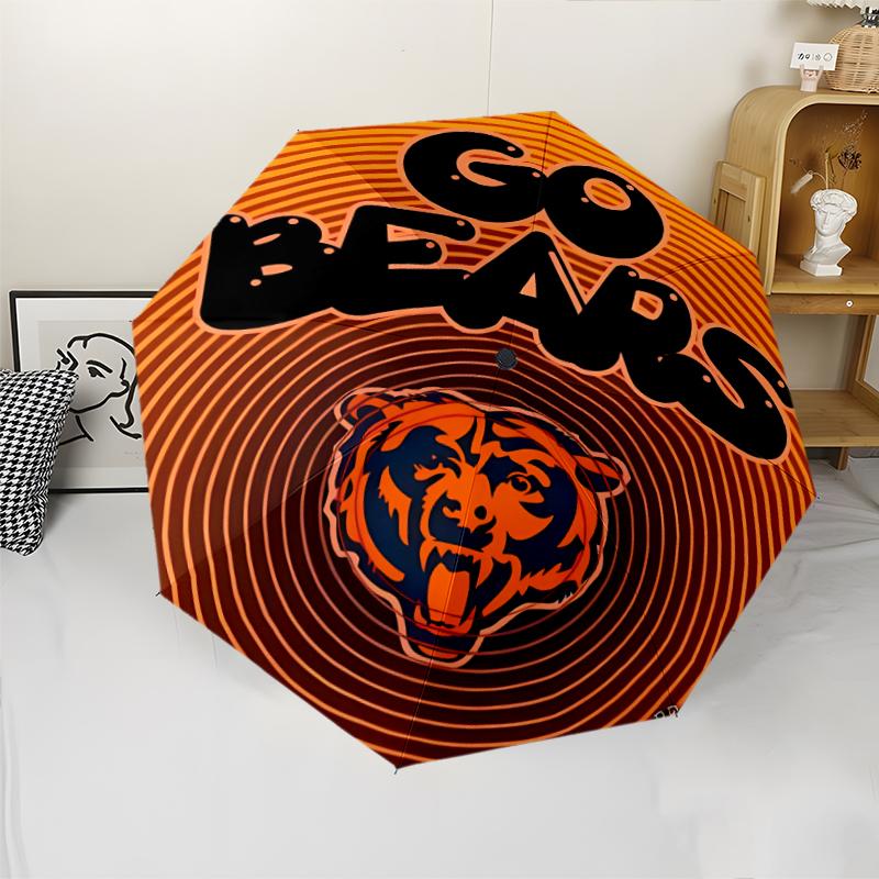 Chicago Bears logo Print Automatic Umbrella, 8 Rib Iron Frame, Plastic Handle, Suitable for Outdoor Travel &Daily , Ideal Gift