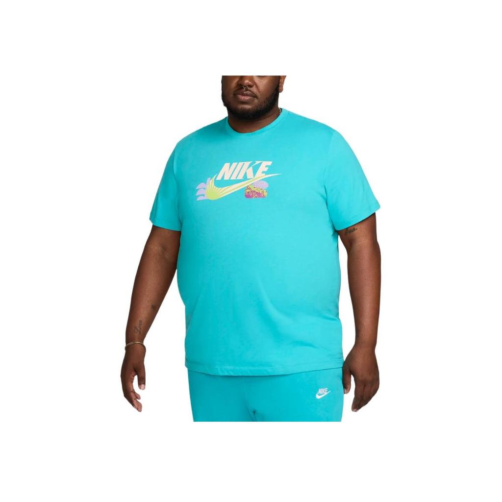 Nike Sportswear Logo Print Comfortable Versatile Crew Neck Short Sleeve T-Shirt Men Tops Blue FZ9996-345