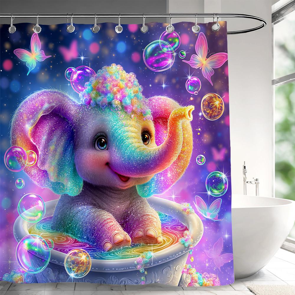 Funny Elephant Shower Curtain,Lovely Bathing Elephant Bathtub Curtain,Animal Pet Bathroom Decor,Fabric Waterproof Bathroom