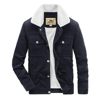 Herrkordjacka, Herrvinterjacka med sammetsrevers, Trendig retro sherpabomullsjacka